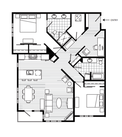 Floor plan for 2 beds, 2 baths, 1411 sqft